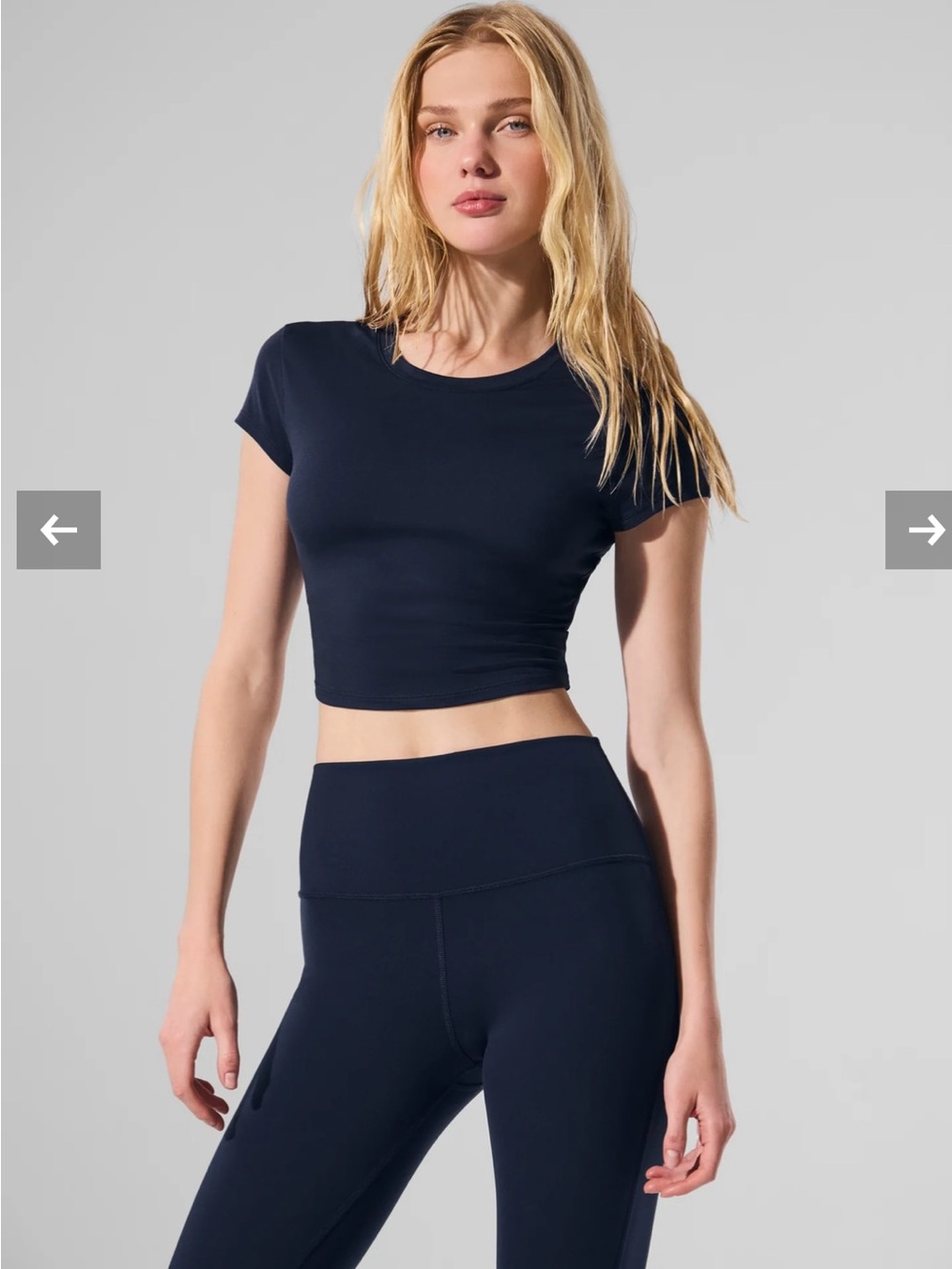 Alo Soft Crop Fitness Short Sleeves  Navy Active Tee